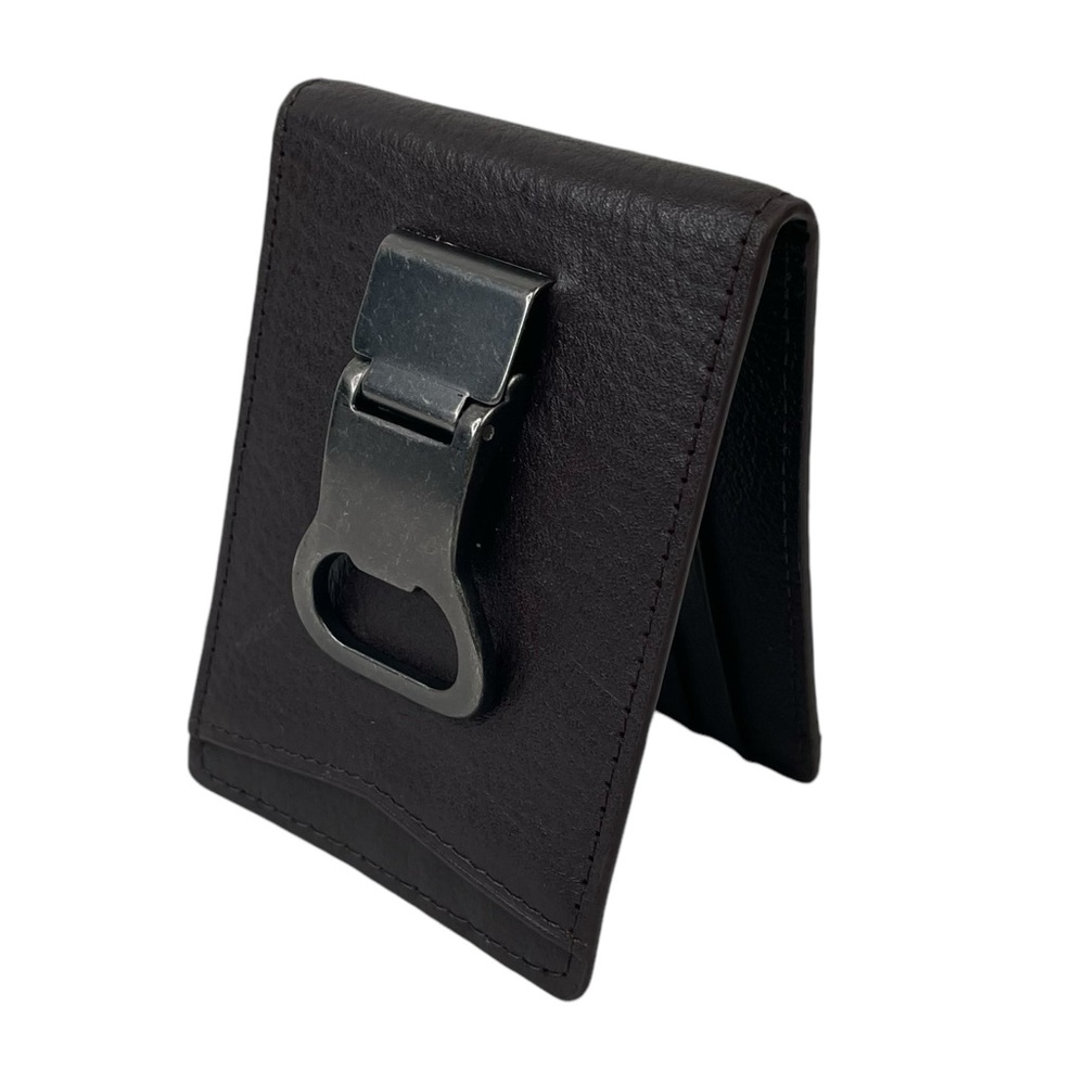 Wilsons Leather Bi Fold Wallet Bi Fold Bottle Opener Money Clip Dark Brown
